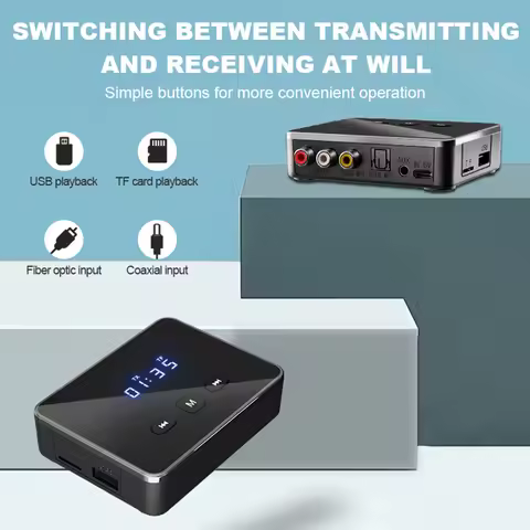 BT 5.4 Transmitter Receiver with RCA 3.5mm AUX & Display BT Audio Adapter BT Adapter for TV/Car/PC/H