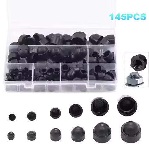 145Pcs Protecting Hexagon Screws Bolts Kit M4 M5 M6 M8 M10 M12 Hexagon Acorn Nut Cover Black White H