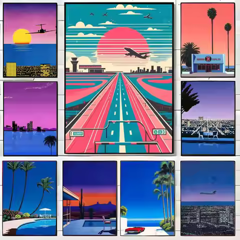 Retro Landscape Illustration H-Hiroshi Nagai Poster Canvas Wall Art Print Poster Decorative Mural Ho