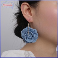 YVETTPH Blue Rose Earrings, Denims Handmade Denim Blue Fabric Earrings, Ornament Exaggerate Denim Fl