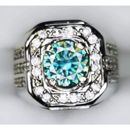 Natural Blue Moissanite Stone Ring Genuine Full DS 9.25 Sterling Gold Silver Luxury 925