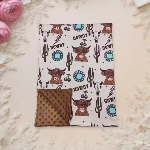 Kids Baby Minky Dots Bedding Fleece Breathable Western Highland Howdy Blanket Toddler Cotton Flannel