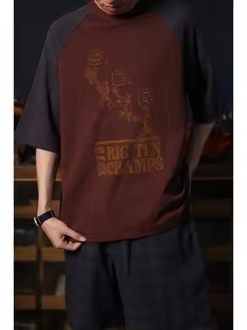 Second Order Men's Two-Tone Raglan Sleeve T-Shirt Retro Graphic Short Sleeve Baseball Shirt