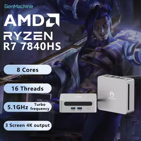 Genmachin AMD 7840HS MINI PC 8C 16T 5.1GHz,TDP:75W Windows 11 Ryzen DDR5 32GB 512G WIFI6 BT5.2 Pc Ga