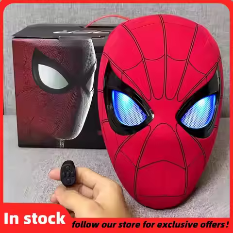 Spider-Man Mask Remote-Controlled Electric Blinking Headgear Red And Black Cos Glowing And Funny Mas