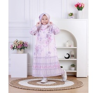 Dungdungkids Gamis Anak Perempuan Vanesha Ceruty Motif Bunga Plisket Free Jilbab Segi Empat 5 - 11 T