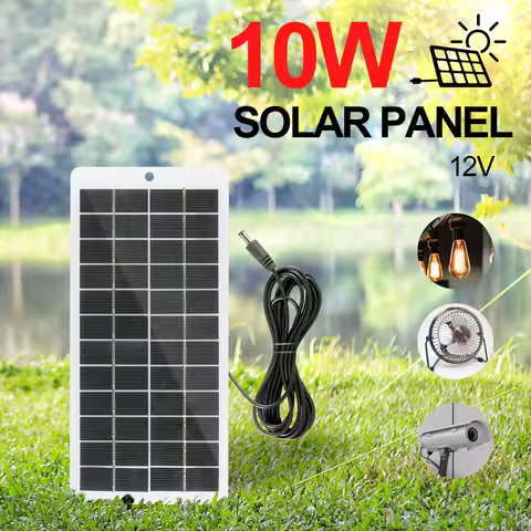 12V Solar Charger EVA Laminated 10W Solar Power Bank with DC Port Carabiner Emergency Solar Charger 