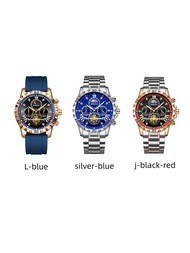 1PC Men's Quartz Wristwatch, High-Definition Night Light, Screw-Down Crown, Roman Numerals + Diamond