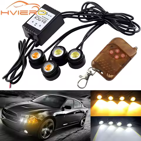 4 in 1 City Light Car LED Network Flash Wireless Remote Control Day Running DRL Eagle Eye One Tow Fo