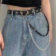 Sabuk Hip Hop Y2K Unisex ikat pinggang celana Jeans PU kasual hitam gesper Pin bertatahkan rumbai untuk pria dan wanita