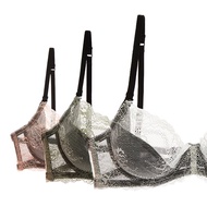 Summer Deep V Ultra Thin Sexy Lace Transparent Bra Top 3/4 Cup Plus Size C D Embroidery See Through 