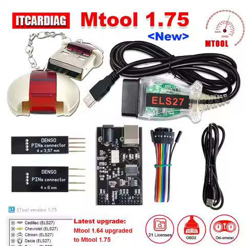 New Mtool V1.75 Software Mil-+eage K-+M Correction Adjustment Tool Full Set Dongle Denso Adapter Den