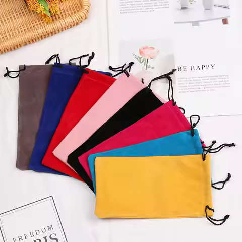Two Sizes Randomly Solid Color Soft Sunglasses Bags Drawstring Eyeglasses Pouch Myopia Customized Gl