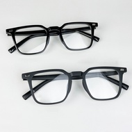 BLUE LIGHT Men's/Women's Near-Sighted Glasses Frames, Large Square Plastic Angular Glossy Black, Mat