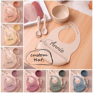 4PCS Personalized Customization Name Baby Silicone Tableware Suction Bowl Adjustment Bib Portable Sp