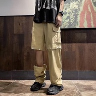 大碼可拆卸褲子男春夏束腳工裝褲寬松直筒運動長青年休閑五分短褲