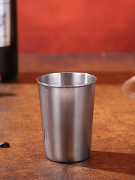 1pc Stainless Steel Beer Glass, Camping Travel Portable Water Glass, Rolled Edge Liquor Glass Drinki