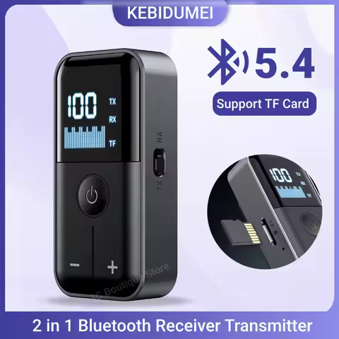 2 in 1 Bluetooth 5.4 Audio Receiver Transmitter 3.5MM AUX TF Card Stereo Music LED Display Wireless 