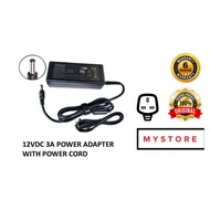 12VDC 3A 36W 230AC ROUND PIN UK PLUG POWER SUPPLY ADAPTER AND POWER CORD WITH 5.5 x 2.5 MM HEAD