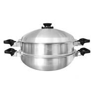 แท้ Amway Queen กระทะสแตนเลสขนาดใหญ่หูคู่สไตล์จีนผัด Non-Stick ครัวทําอาหาร