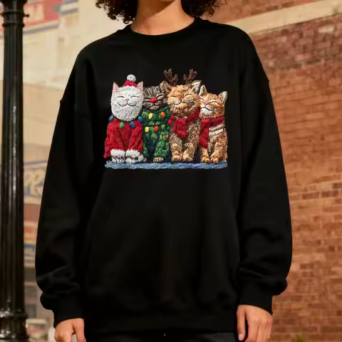 Coquette Crochet Yarn Graphic Print Cats Christmas Sweater Hoodies Women Cute Christmas Gift Design 