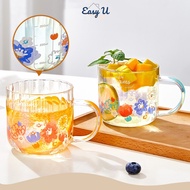 430ML Flower Breakfast Glass Water Cup | Milk Coffee Juice Cup 贴花玻璃杯