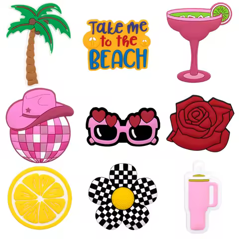 1pcs Tote Bag Charms for Women Girls Daisy Rose Lemon Plant Flower Bag Accessories Pink Cowboy Hats 