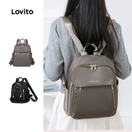 Lovito Casual Plain Multi Function Backpack Thick Multiple Zippers Compartments Backpack for Women L