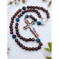Catholic Rosary St Padre Pio Wooden Rosary Brown Ebony Wood Blue Tiger Eye Catholic Saint Baptism Co