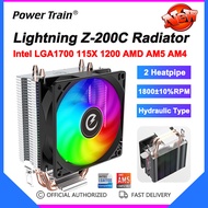 Power Train หม้อน้ำ Z-200C ไลท์นิ่ง2ท่อฮีตเตอร์ซีพียูพัดลมทำความเย็น90มม. Intel เครื่องทำความเย็น LGA1700 115X AM4 AM5 1200 AMD