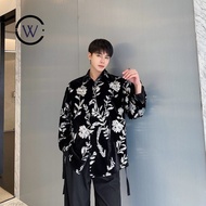 Dark Series 26F1 Velvet Embroidered Patch Lapel Strap Design Long-Sleeved Shirt Stage Costume Sequin