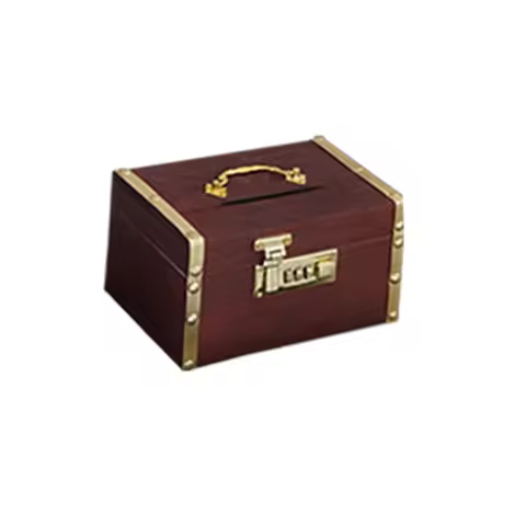 Vintage Wood Treasure Money Bank Coin Bank with Lock Security Code Money Box Treasure Box for Childr