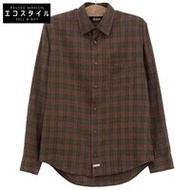 เสื้อเชิ้ตแขนยาวลายตารางหมากรุกสำหรับผู้ชาย ยี่ห้อ CP Company สีม่วงและน้ำตาล ไซส์ 36