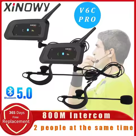 XiNOWy V6C PRO Full Duplex 1200M Football 2 Referee Arbitration Earhook Bluetooth Intercom Monaural 