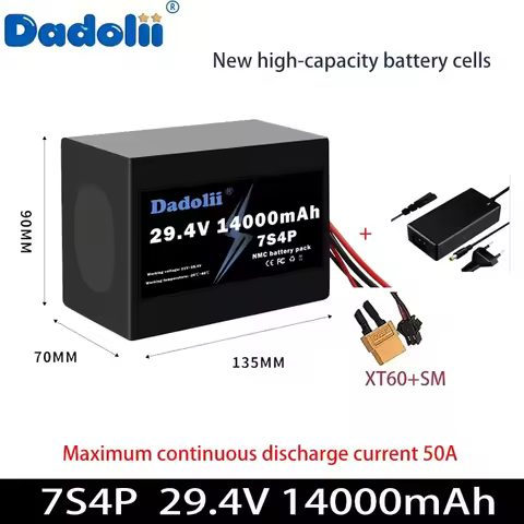7S4P 29.4V14Ah high-capacity ternary lithium battery pack with continuous discharge of 30A and a lif
