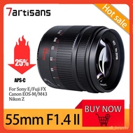 YQ8 7Artisans APS-C 55mm F1.4 II MF Large Aperture Prime Lens for Sony E/Fuji FX/Canon EOS-M/M43/Nikon Z-Mount Camera