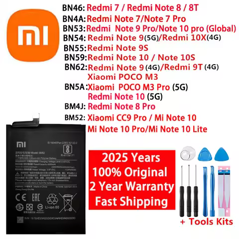 Original BM52 BM4J BN53 BN55 BN59 BN62 Battery For Xiaomi Redmi Mi Note 7 8 8T 9 9T 9S 10 10X 10S PO