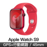 Apple Watch S9 GPS LTE 45mm 紅鋁紅運動錶帶-S/M MRYE3TA/A