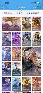 ios蘋果V區王者榮耀成品號 179皮 榮譽典藏雲等雲纓馬年限定 朵莉亞馬年限定 各種熱門皮膚 賬號安全 信譽分高 熱門英雄皮膚都有