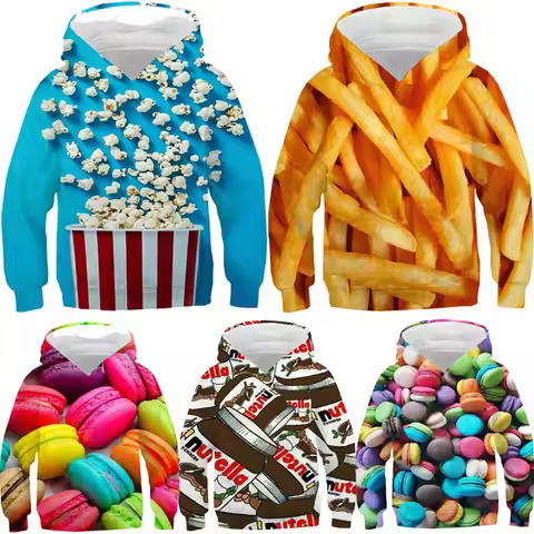 3D Print Funny Food Tops Candy Macaron Girls Boys Hoodies Kids Hooded Sweatshirts Teens Clothes 2021