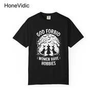 HONEVIDIC God Forbid Women Have Hobbies Shirt, Feminist Witch T-Shirt, Vintage Halloween Witchcraft 
