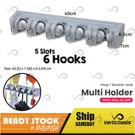 Verticoasis EZ Mop and Broom Organizer 3/4/5 Slots Wall Mount Hanging Holder