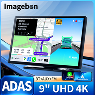 Imagebon 9" 4K ADAS Wireless Dash Cam with CarPlay & Android Auto Dual Recording GPS Navigation Nigh