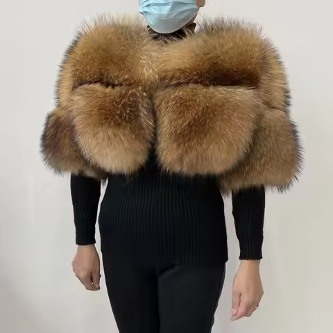 Authentic Raccoon Real Fur Short Coat Shawl Fashion 2026 New Model Elegant Warmth for Women's Outerw