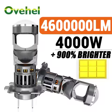 OVEHEL 2 PCS H7 Bi LED Car Lights Mini Projector Lens 4600000LM H8 H9 H11 h4 9006 9005 HB3 HB4 7055 