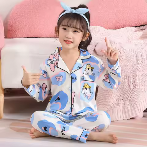 Disney Classic Cardigan Children Pajama Sets Causal Fashion Cartoon Print Nightwear Suit Loose Comfo