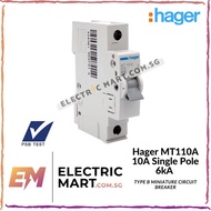 Hager MT110A 10A 1P Single Pole 6kA Type B Miniature Circuit Breaker (MCB)
