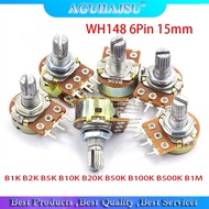 5pcs B1K B2K B5K B10K B20K B50K B100K B500K B1M 6Pin Shaft WH148 15mm Potentiometer 1K 2K 5K 10K 20K