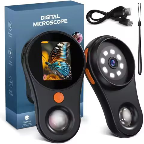 Digital Microscope 2.0inch 500X Magnification 1080P Video with Magnifying Glass 8 LEDs Compatible wi
