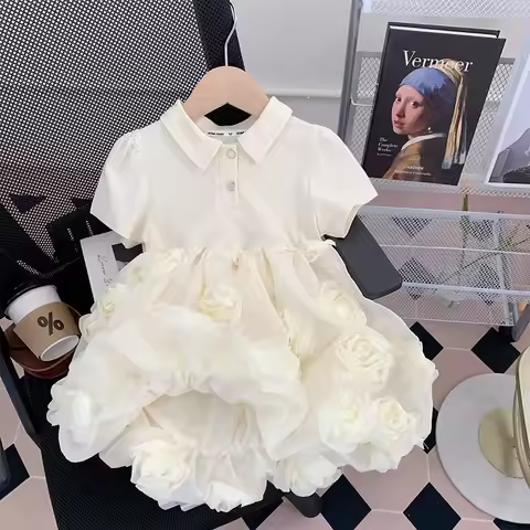 Girls Dresses Summer 2024 Children Polo Shirts Dress For Baby Princess Clothes Kids Birthday Party C